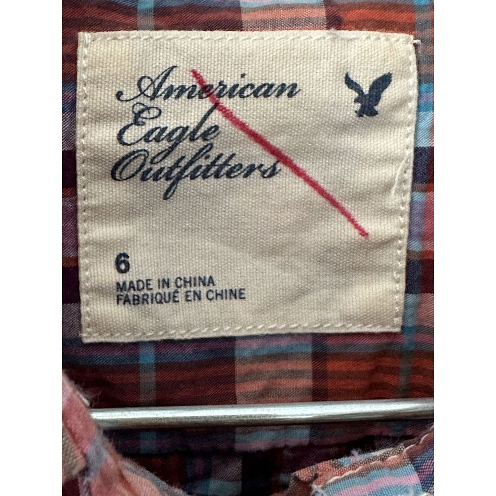 American Eagle Outfitters Women's Red Long Sleeve Button-Down Plaid Shirt Size 6 - Picture 3 of 3
